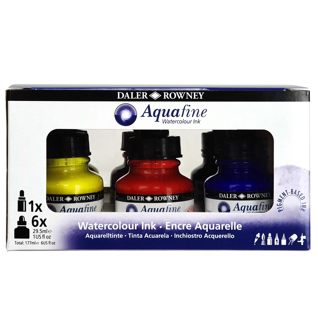 Daler-Rowney Aquafine Watercolor Ink Introduction Set 6/Pkg-Assorted Colors